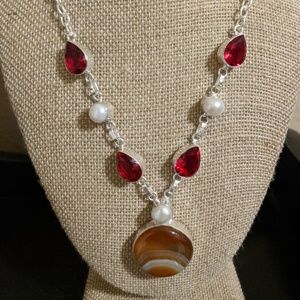 SOLD Genuine carnelian garnet and pearl necklace